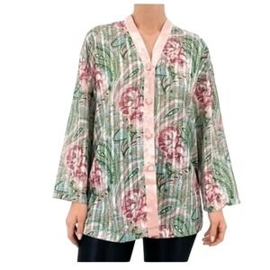 Victoria's Secret Kimono Robe Jacket Paisley Floral Pink Green Satin‎ L